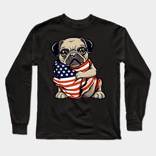 Pug American Flag 4th Of July Dog Patriotic Puppy USA Long Sleeve T-Shirt